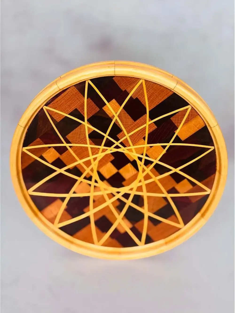 Signed Segmented Wood Platter 2014 | Handmade Inlaid Star Art Serving Tray